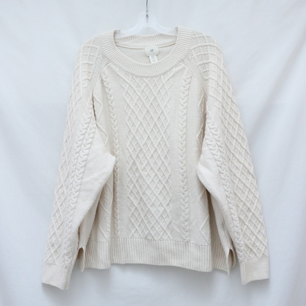 H&M cable knit sweater loose fit oversized wool blend top XXL ivory cream cozy